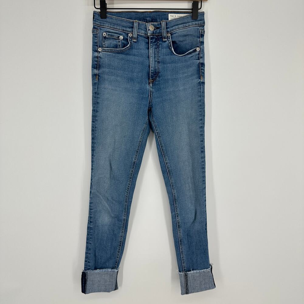 Rag & Bone High Rise Ankle Skinny Jean Levee Raw Hem Pockets Womens 26